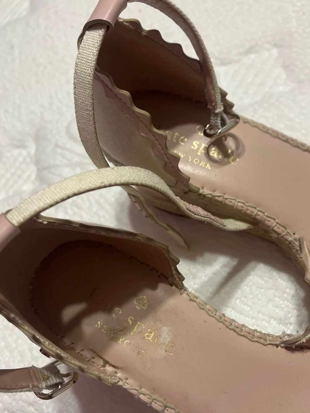 Kate Spade Canvas Wedge Espadrilles in Cream with Pink Trim - 7